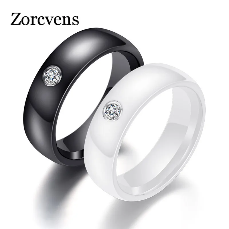 ZORCVENS черно-белое красочное кольцо керамическое кольцо для женщин с большим кристаллом обручальное кольцо Ширина 6 мм Размер 6-10 подарок для мужчин