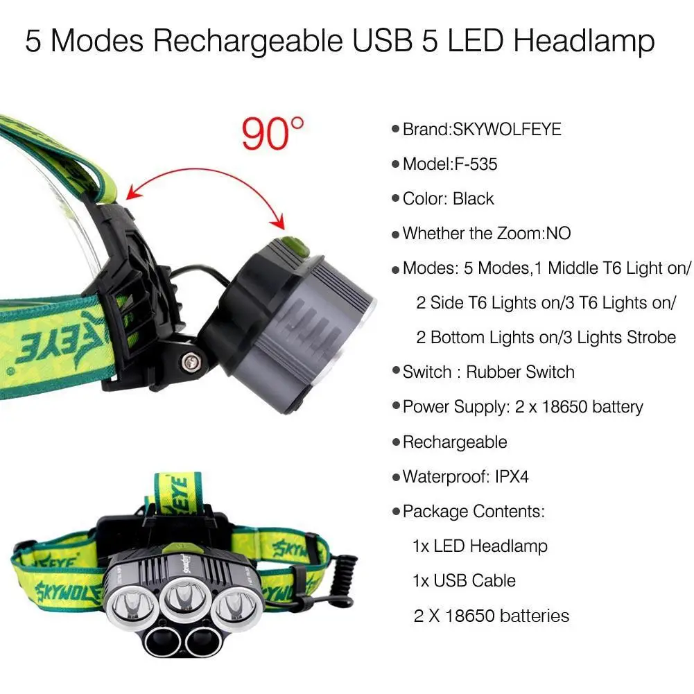 80000LM LED t6 налобный фонарь с зумом водонепроницаемая фара USB перезаряжаемая