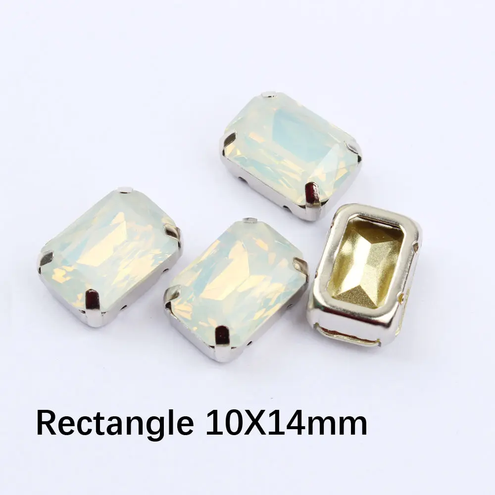 Retangle10X14 20pcs Стразы смешанной формы с белым опалом, полимерные Стразы с серебристым клешом, стразы с плоским основанием для одежды - Цвет: Retangle10X14 20pcs