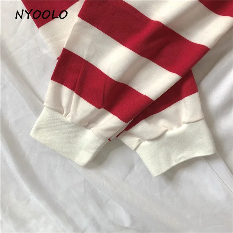 NYOOLO, Повседневные базовые полосатые хлопковые футболки, весна-осень, футболка с длинным рукавом и отложным воротником, Женская/Мужская одежда, топы, футболки