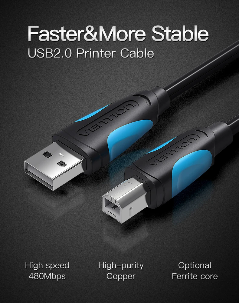 Vention USB 2,0 кабель для печати USB 2,0 type A Male To B Male Синхронизация данных сканер USB кабель для принтера 1 м 2 м для принтера hp Canon Epson