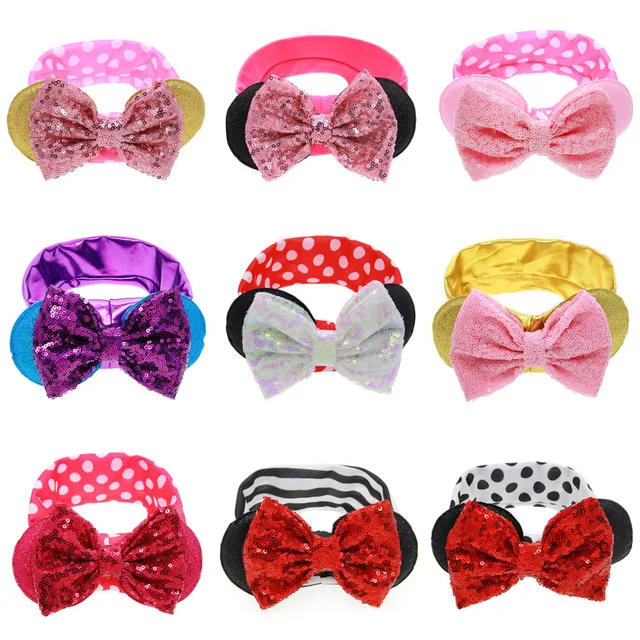 2018 new Boutique Large Sequin Bows Headband Kids Minnie Mouse Ears Glitter Hair Hairbands Girls Accessories 1ps | Детская одежда и