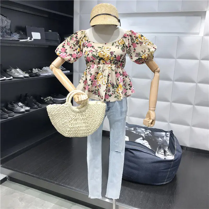 2019 Summer Fashion Streetwear Vintage Style Square Collar Florals Printed Blouse Women Blusas Girls Shirt Tops |