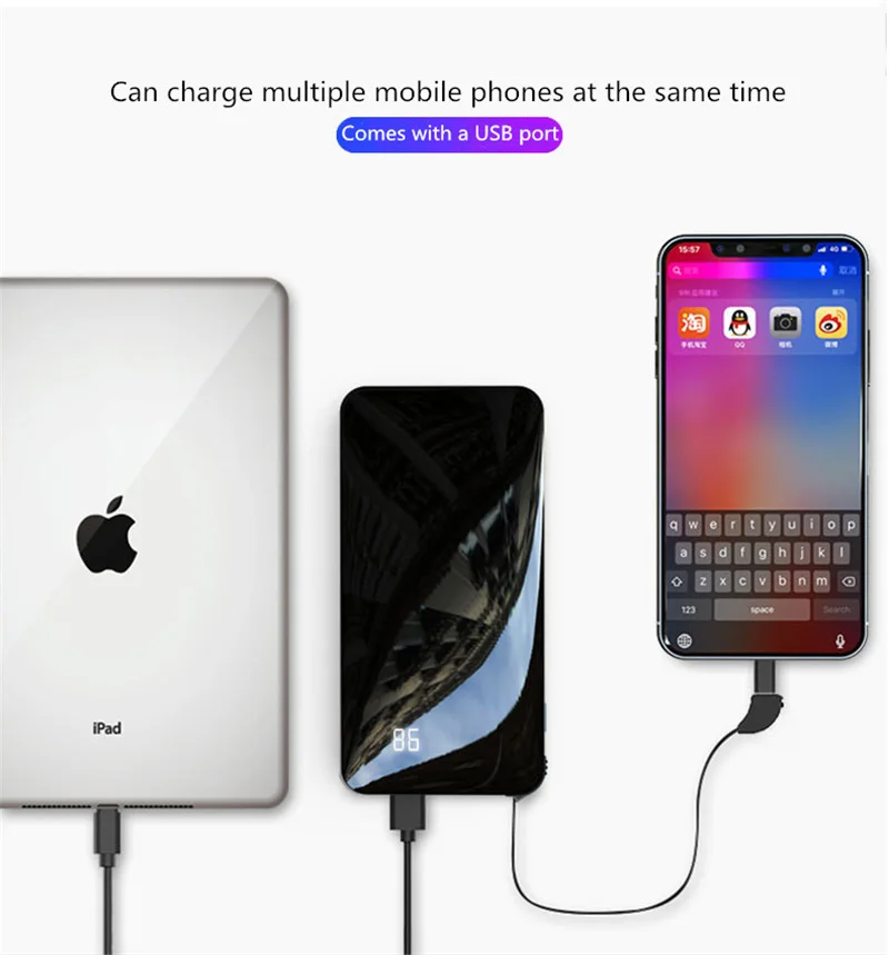 10000mAh lcd цифровой дисплей Беспроводное зарядное устройство для huawei/Xiaomi портативное зарядное устройство для iPhone/samsung Внешнее зарядное устройство