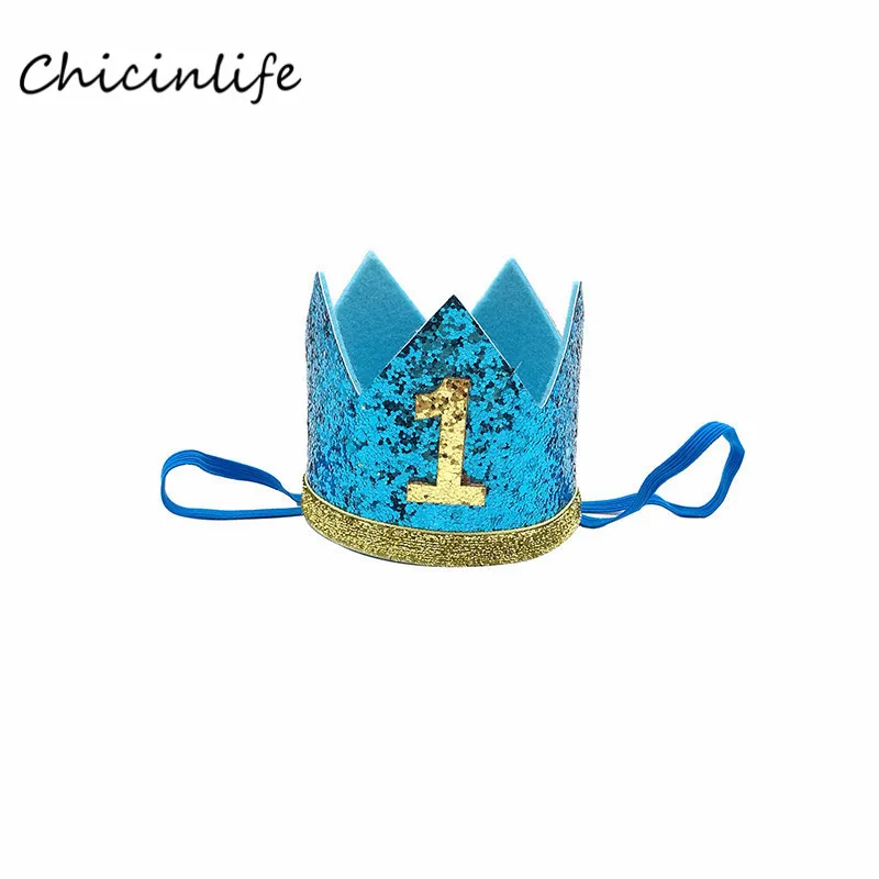 Blue Chicinlife 1 шт. первая повязка на голову с короной на день рождения мальчик девочка 1st день рождения аксессуар для волос детский душ Принцесса шляпа поставки - Цвет: Blue