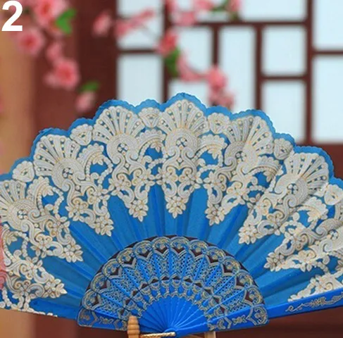 Light Blue Винтажный китайский этнический стиль Танцевальная вечеринка Свадьба золотой тон ручной цветок складной веер - Цвет: Light Blue