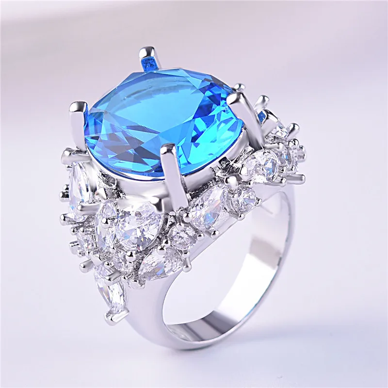 

Everoyal блестящие синие кольца для девушек с кристаллами ювелирные изделия модное женское посеребренное кольцо для женщин Свадебные аксессуа...