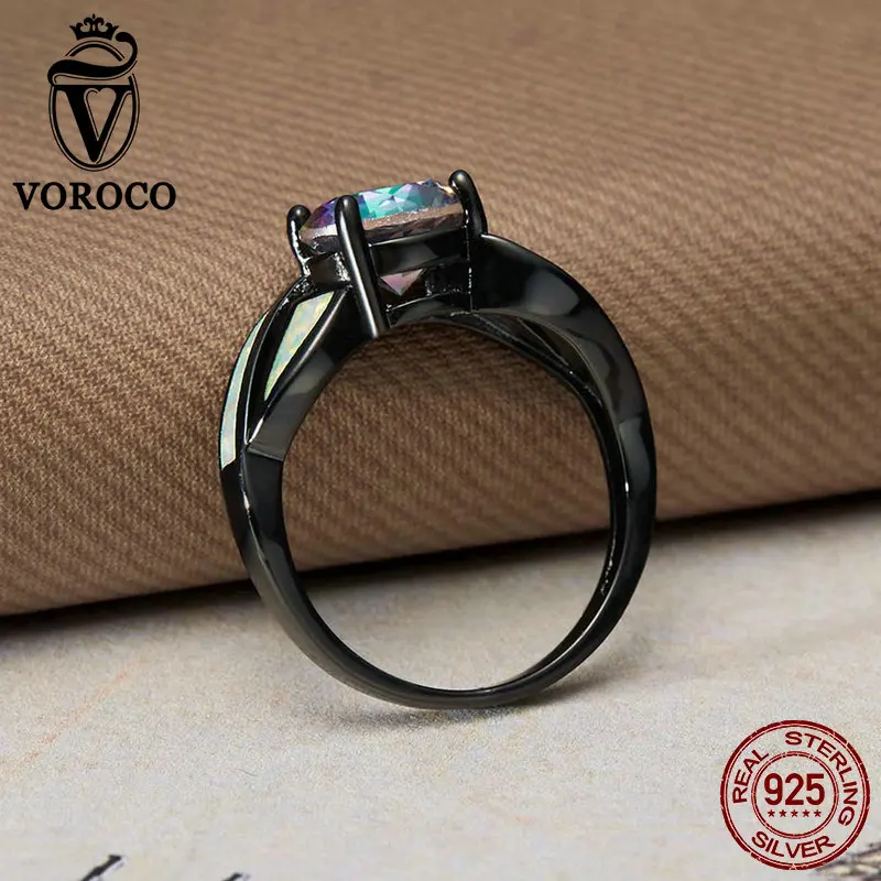 VOROCO натуральный 100% Аутентичные 925 Серебряные кольца Роскошные стекло и опал