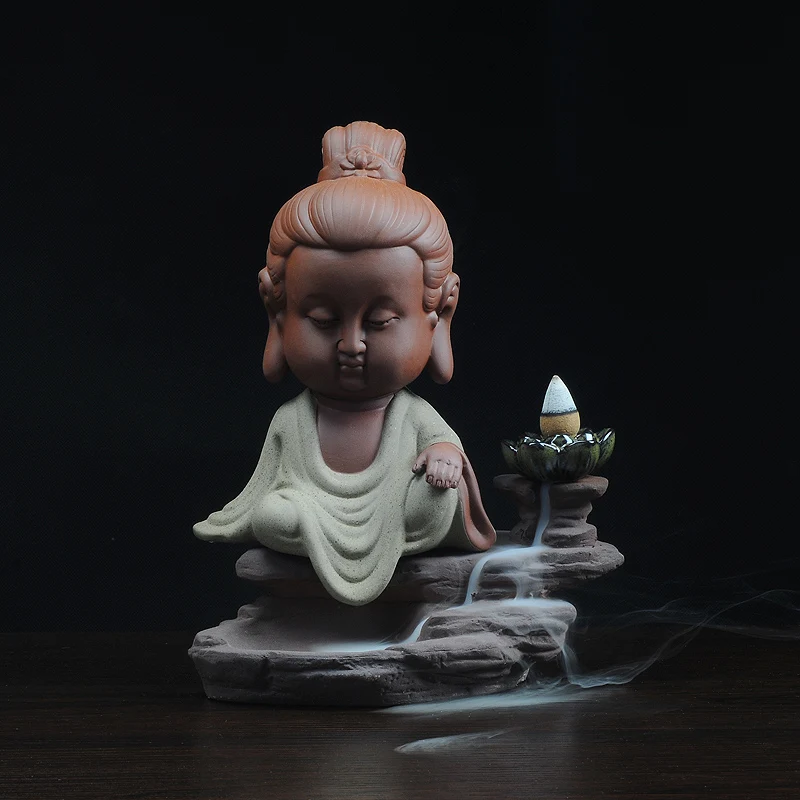 Керамическая курильница Guan Yin идея для украшения дома ручная работа пурпурная