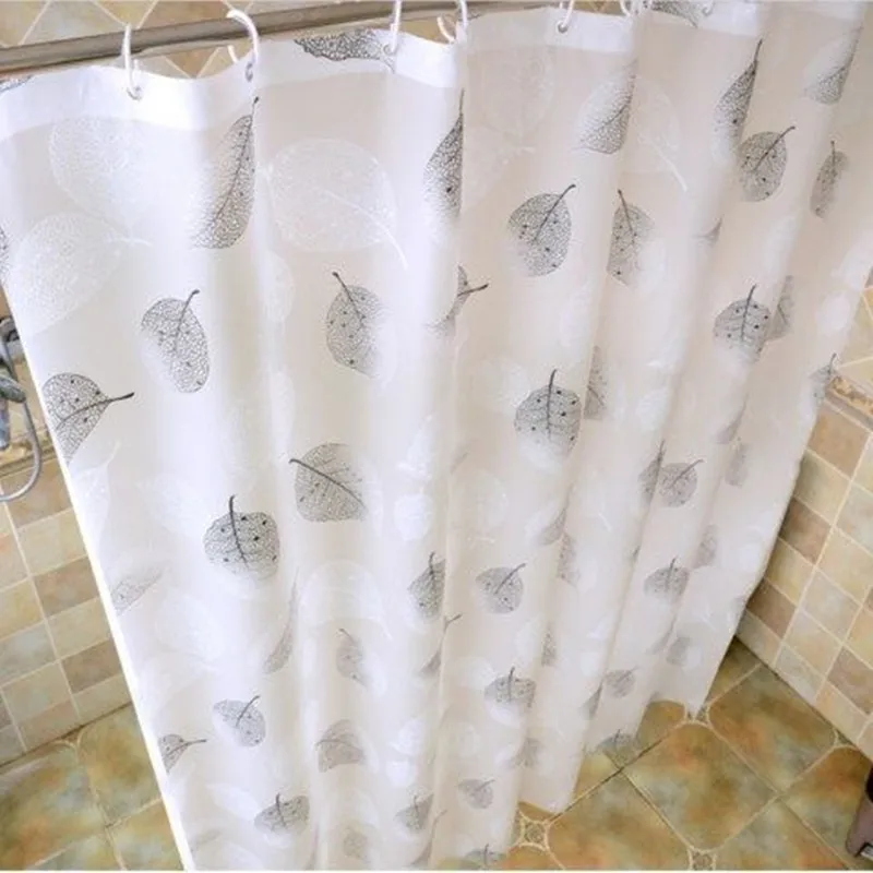 Peva утолщенная черная и белая занавеска для душа с листьями водонепроницаемая