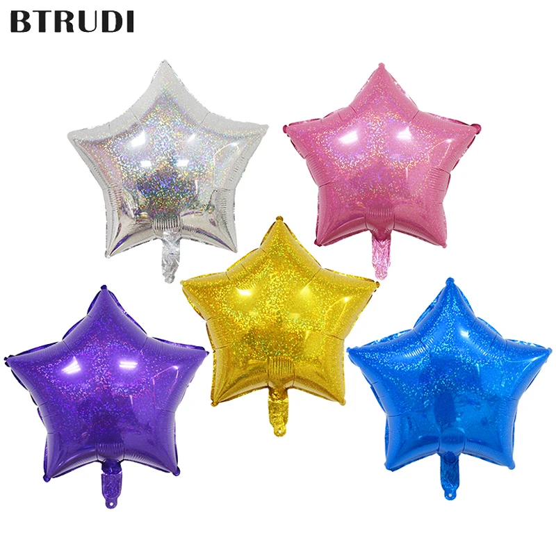 

BTRUDI 2pc laser five-pointed star aluminum balloon 18 inch multicolor laser stars party wedding decoration kitchen accessories