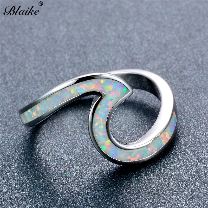 Blaike 925 серебро волна кольца для мужчин и женщин мода белый/синий/зеленый огненный опал кольцо свадьба камень ювелирные изделия