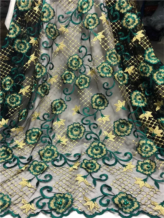 Золотая Высококачественная гипюровая вышивка африканская кружевная ткань 2018