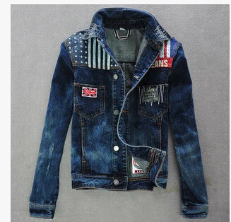 Autumn washed denim jacket Mens slim 