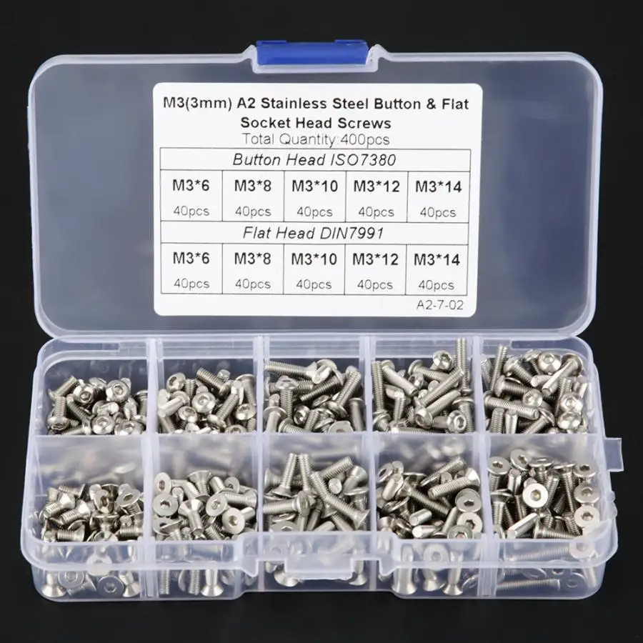 Винты с шестигранной головкой 400 шт./лот M3 плоские винты из нержавеющей стали 304