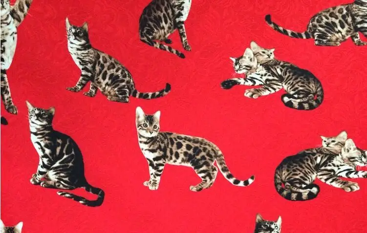 100% чистой шелковой ткани рыжий кот печати мягкий шелковый креп для женщин