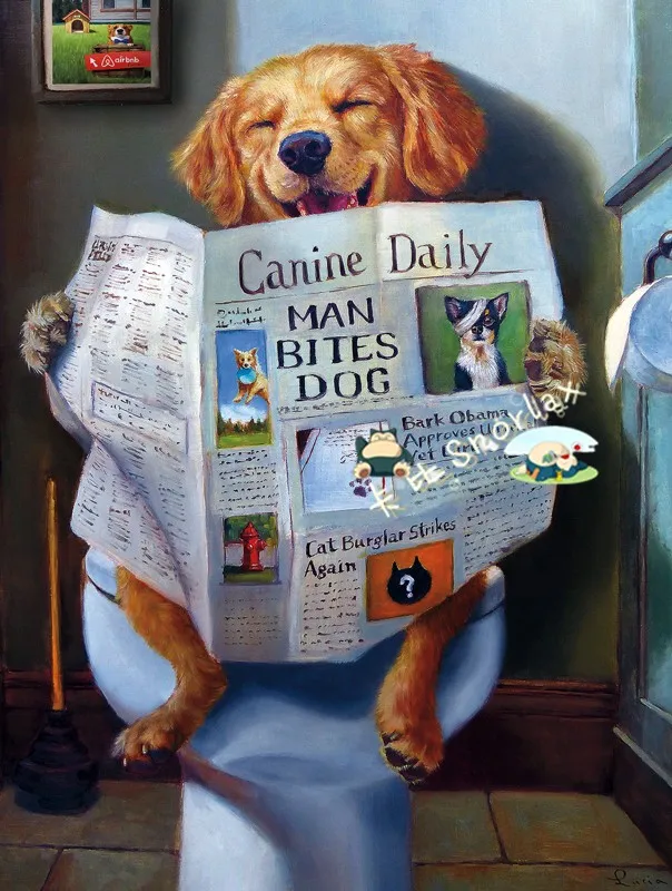 Принты и плакаты холст картины для Гостиная забавные Собачий Туалет чтения