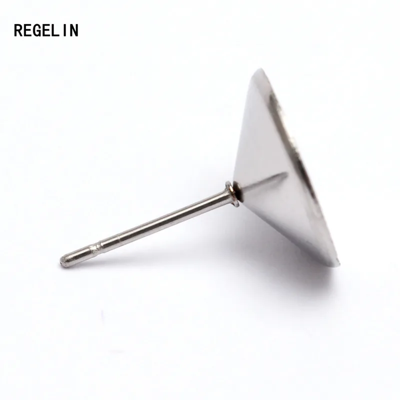 Regelin 20 шт./лот 6/8/10/12 мм Нержавеющая сталь серьги Настройки кабошоны базовые рамка Лотки Для DIY ушные украшения, украшения своими руками - Цвет: Sliver tone