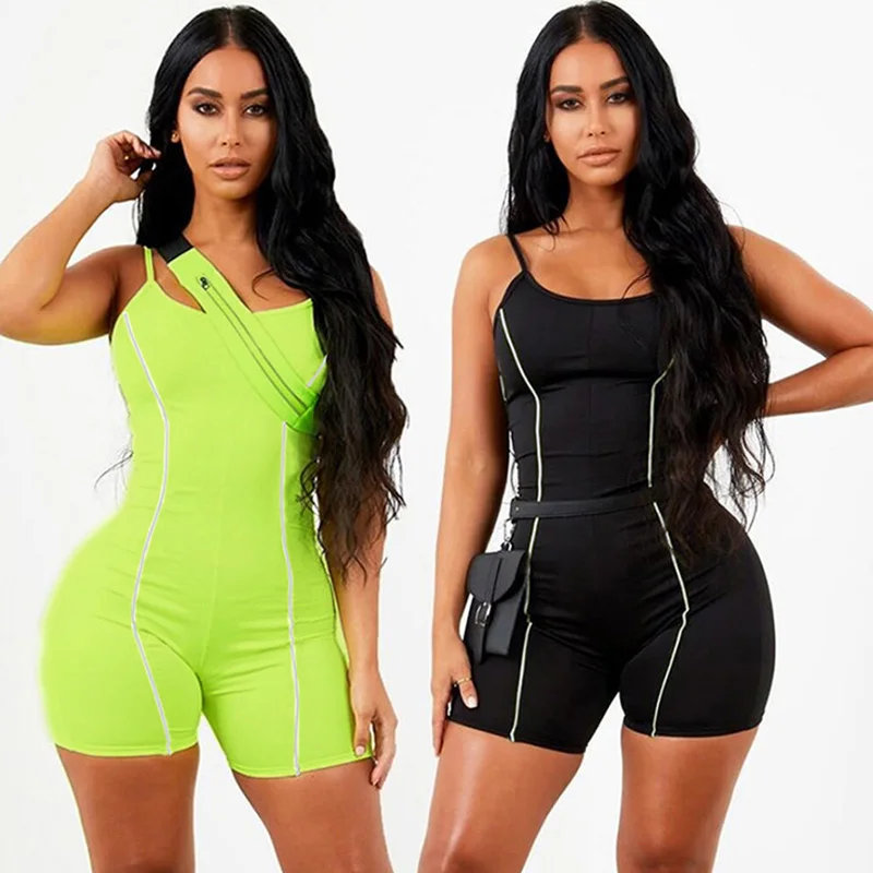 Женский Облегающий комбинезон на лямках черный/оранжевый/зеленый спортивный