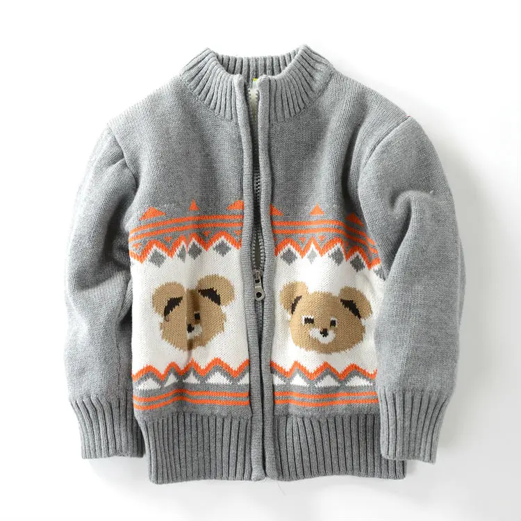 Хлопковый свитер для мальчиков с мультяшным медведем Детский куртка кардиган на