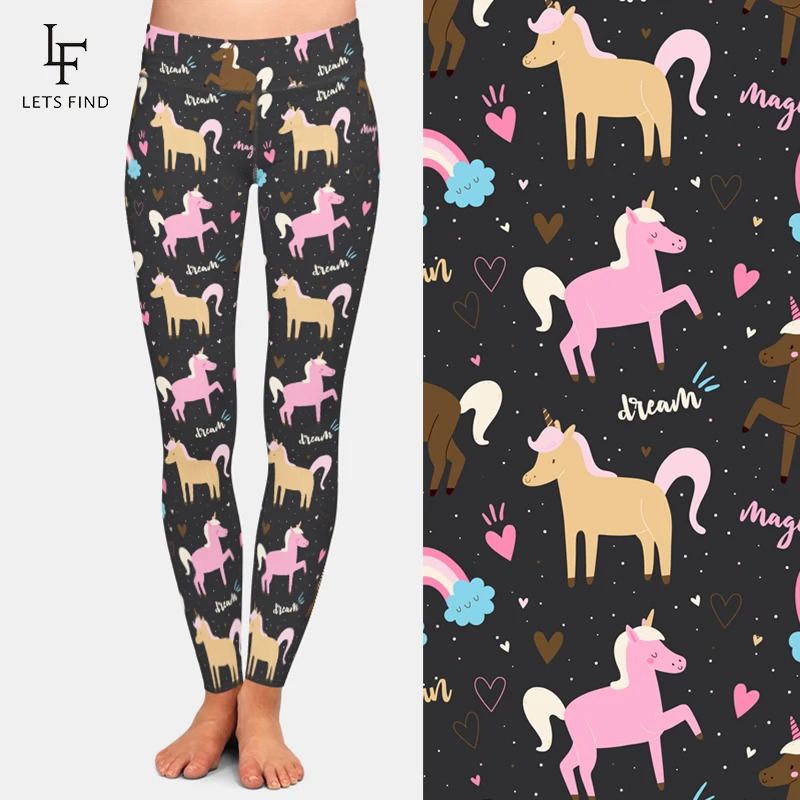LETSFIND размера плюс фитнес женские леггинсы 3D милый единорог с принтом Леггинсы
