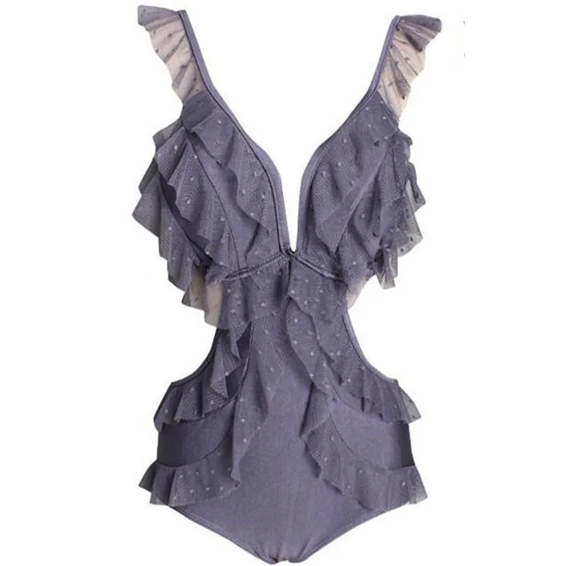 Женский кружевной купальник сексуальный цельный с глубоким V образным вырезом