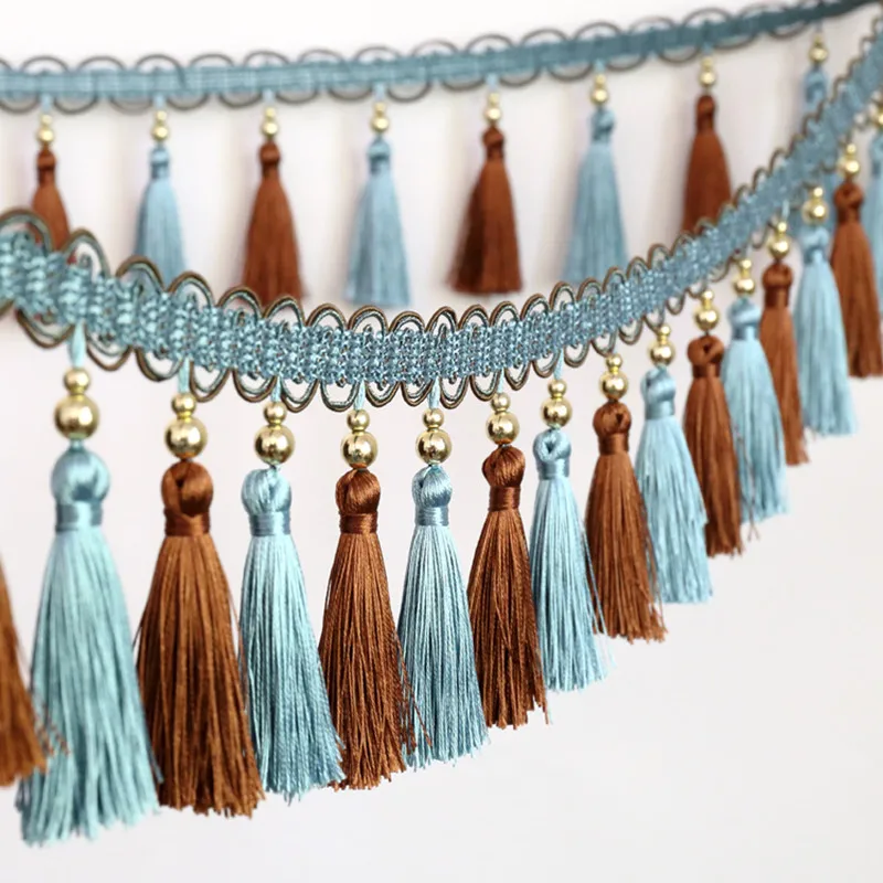 XWL 12M/Lot Double Color Plating Beads Curtain Lace Accessories Tassel Fringes Trim Ribbon DIY For Sofa Stage Home Textile Decor | Дом и сад