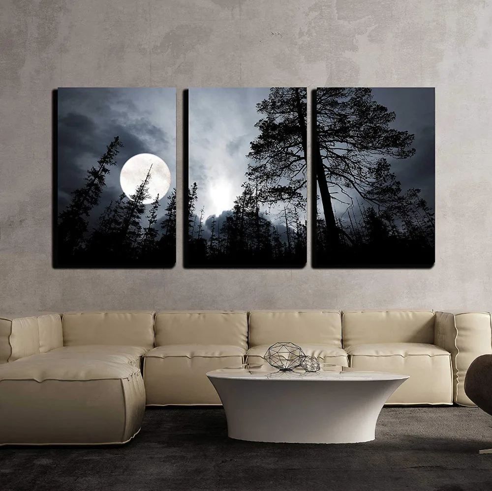 

3 Panel Full Moon in The Forest - Modern Canvas Art Wall Decor Landscape Canvas Print Wall Art Drop shipping