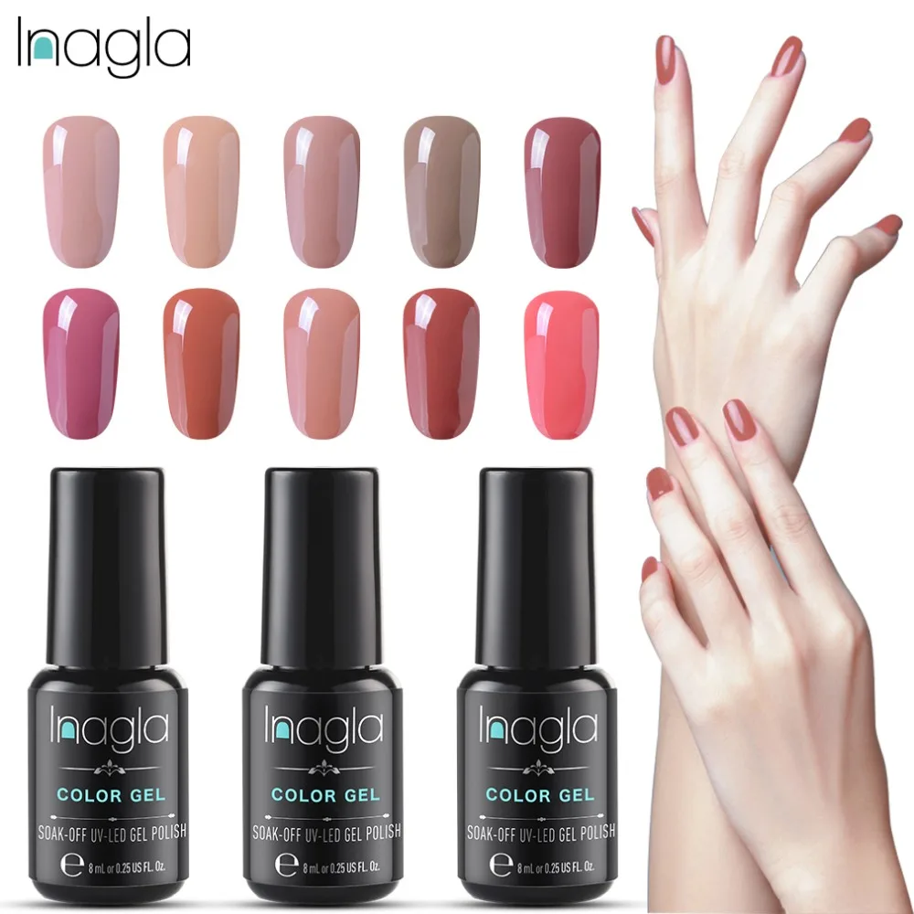 Inagla Гель лак для ногтей телесного цвета 8 мл отмачиваемый УФ светодиодный