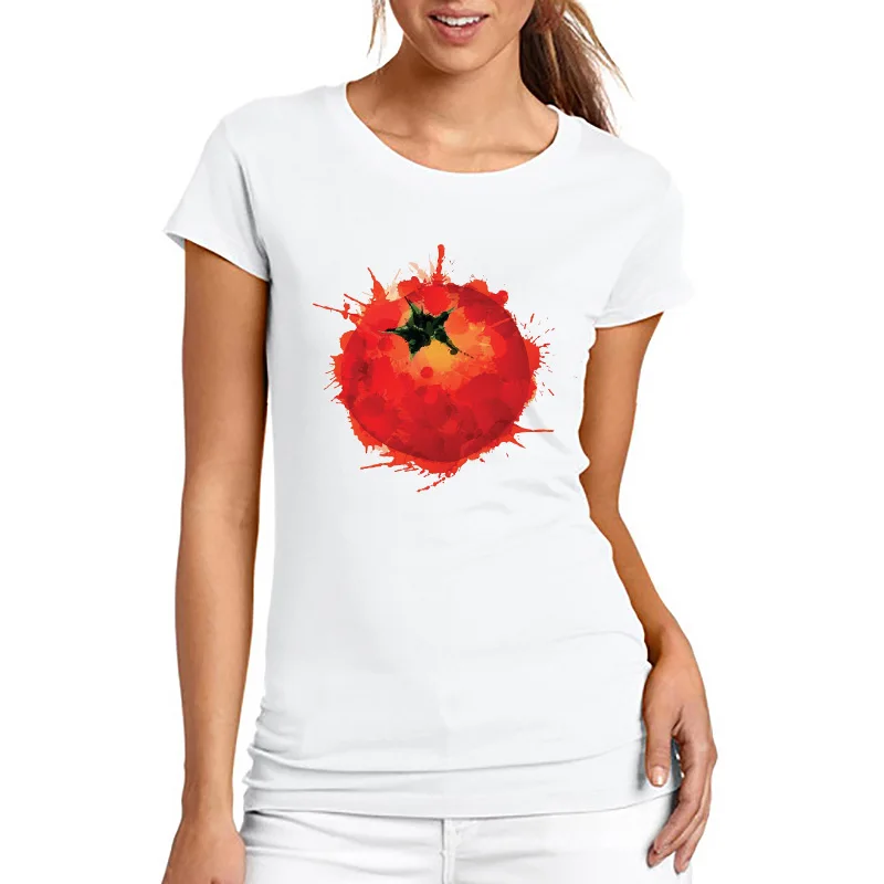 2017 Т Рубашки Женщины Топы Панк Акварельной живописи томатный Печати Письма