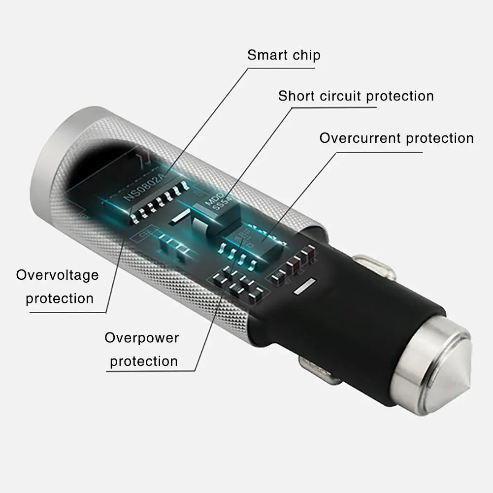 USB Автомобильное зарядное устройство со светодиодным фонариком аварийный