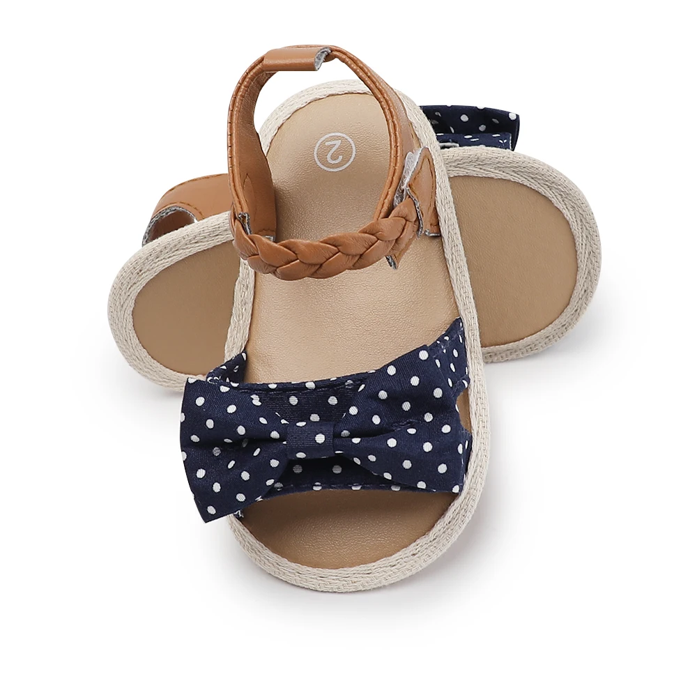 Обувь для новорожденных девочек Летние сандалии в горошек с бантом мягкая