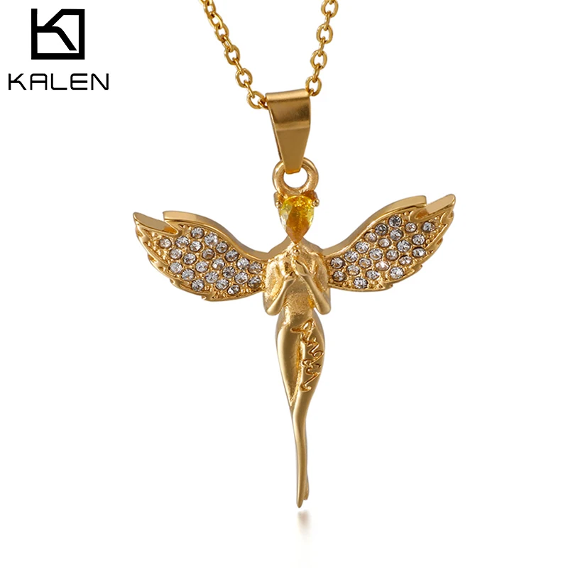 

Kalen New Stainless Steel Pendants Necklaces For Women Three Colors Women Angle Rhinestone Wings Necklaces Women Jewelry Gifts