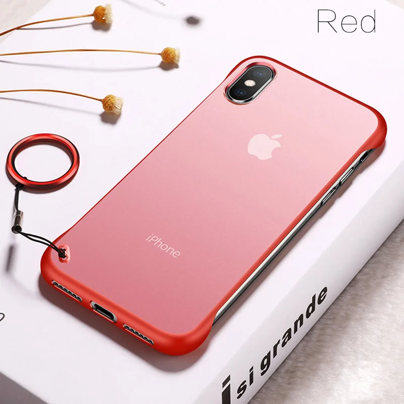 Red Чехол LOVECOM без рамки с кольцом для iPhone 11 Pro Max XR XS Max 7 8 Plus X металлическая подвесная веревка матовая жесткая задняя крышка для ПК телефона - Цвет: Red