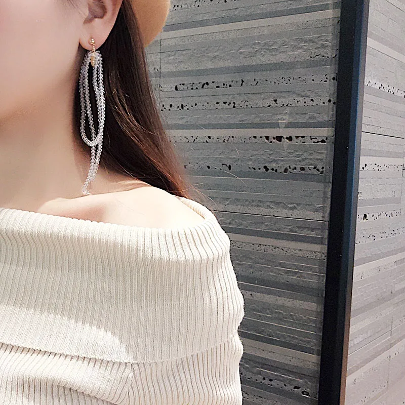 Новый Дизайн Роскошный Кристалл Бусины Мода Boho себе кисточкой Серьги ручной