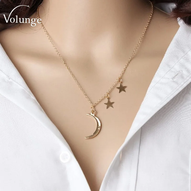 Volunge 2017 Fashion Metal Moon Star Pendant Necklace Simple New Jewelry Gold Color Alloy Christmas Gift | Украшения и аксессуары