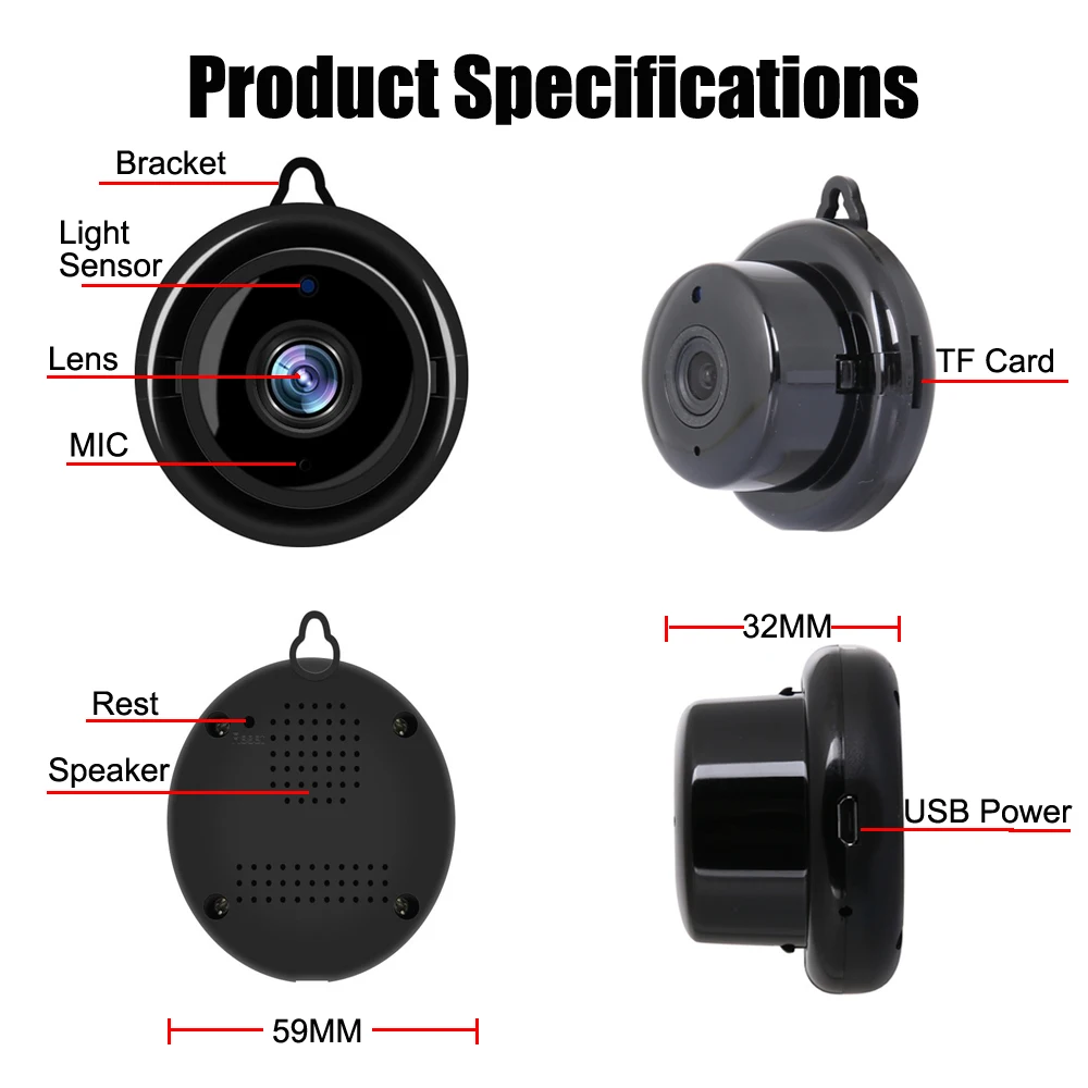 Домашняя камера видеонаблюдения HD Mini WiFi беспроводная маленькая инфракрасная с