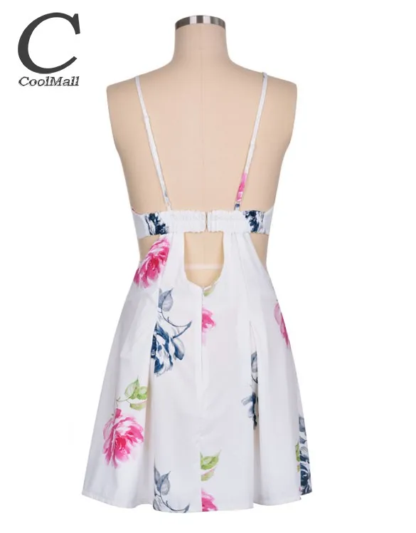 Sexy Women Summer Strap V-Neck Backless Dress High Waist Pleated Print Beach 35 | Женская одежда