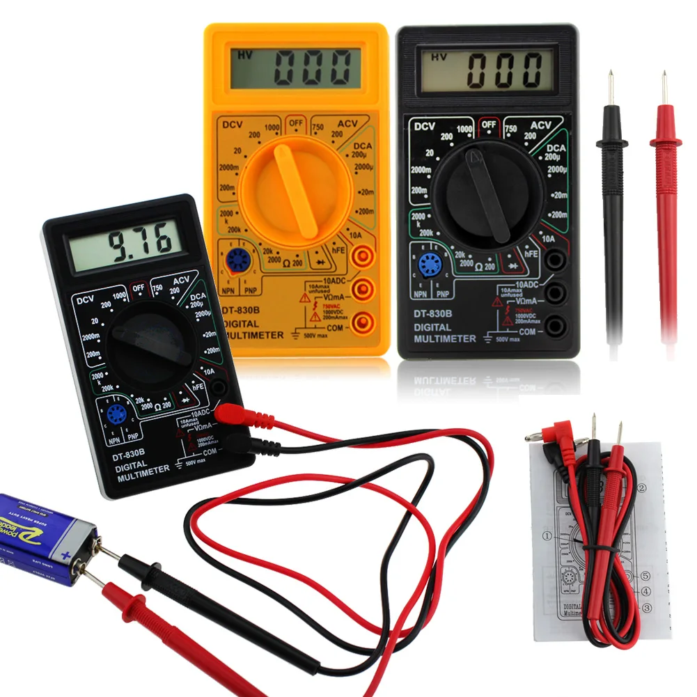 DT-830B ЖК-дисплей Цифровой мультиметр переменного тока/постоянного тока 750/1000V Вольтметр Амперметр Вольт Ом метр тестер Цифровой мультиметр черный/желтый