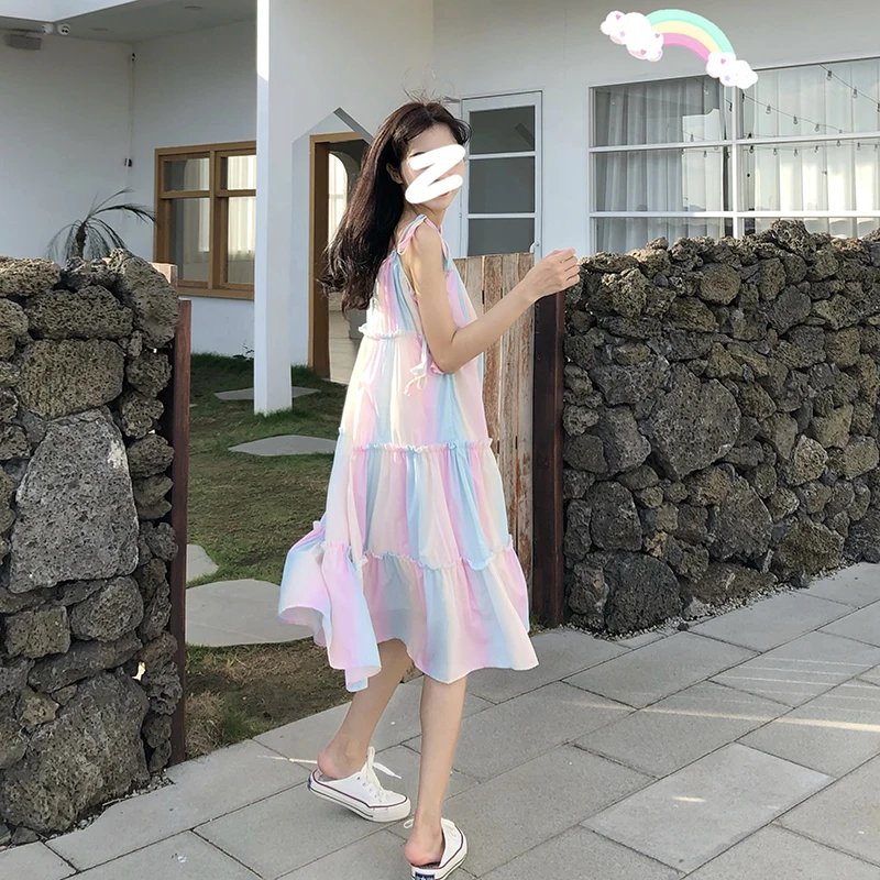 INS милое платье женская летняя Корейская стильная одежда модный бренд Спагетти