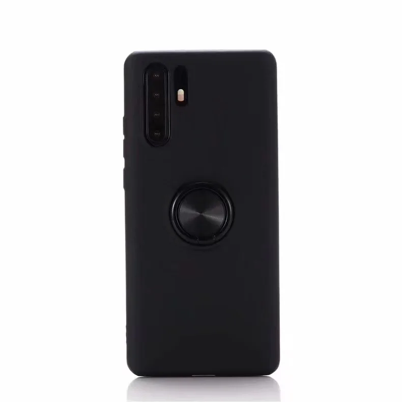 Черный Жидкий силиконовый чехол s для huawei P20 Lite P30 Pro Honor 10 Lite 7A mate 20 Y7 Prime Nova 3e чехол с подставкой и кольцом - Цвет: Черный