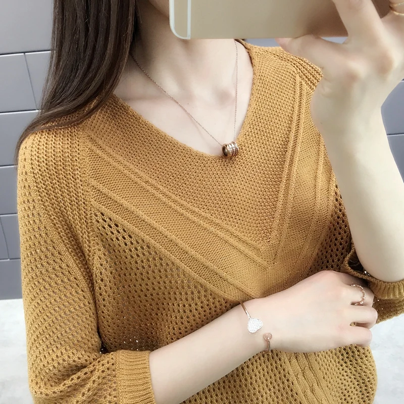 Женский ажурный свитер с V-образным вырезом повседневный Модный пуловер 25B 22 |