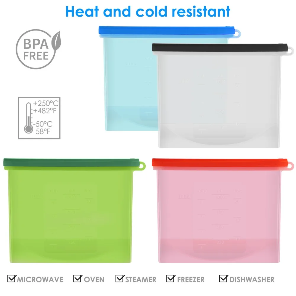 Reusable Silicone Vacuum Seal Food Fresh Bag Freezer Fruit Meat Milk Storage Holder Container Organizer Slide Lock Kitchen | Дом и сад