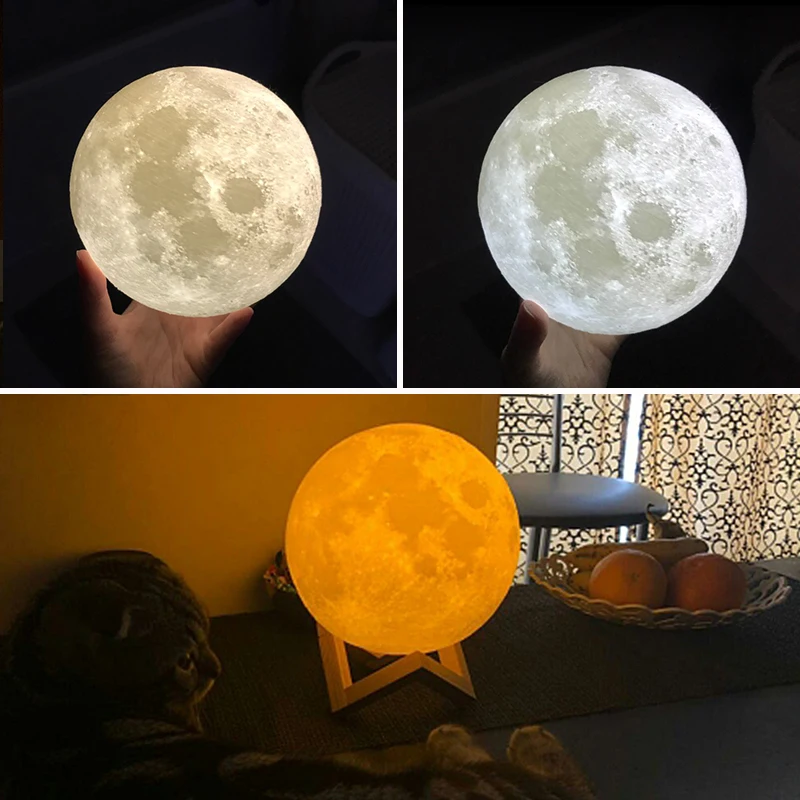 Moon лампы 22 см 20 18 15 3D принт Перезаряжаемые 16/2 Цвета изменить сенсорный Ночной