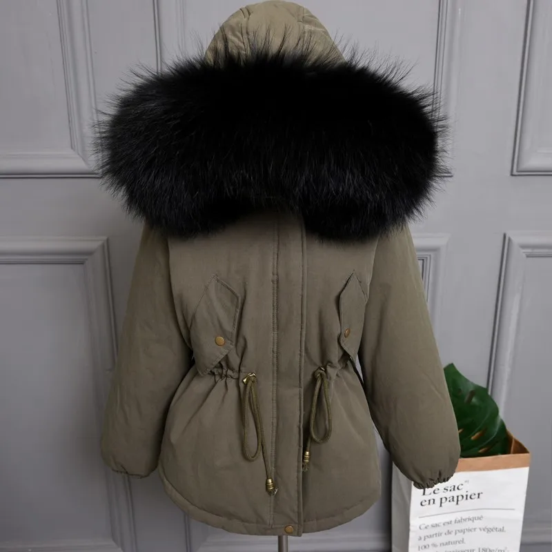 ArmyGreen black Plus size Natural Fur White Duck Down Winter Coat women's jacket with hood Thicken Warm women's down Parka chaqueta mujer YRE05 - Цвет: ArmyGreen black
