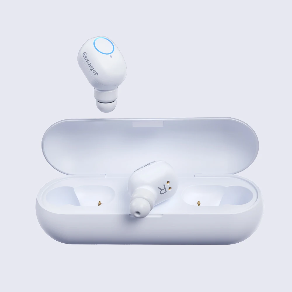 Беспроводные наушники Essager T1 TWS, Bluetooth наушники, гарнитура, мини наушники, наушники для игр, наушники - Цвет: White