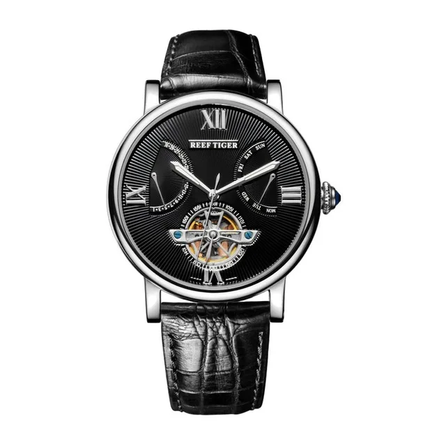 Reef Tiger Artist Serier RGA191 мужские деловые летающие колеса с двойными окнами, циферблат недели и даты, автоматические механические наручные часы-обычные