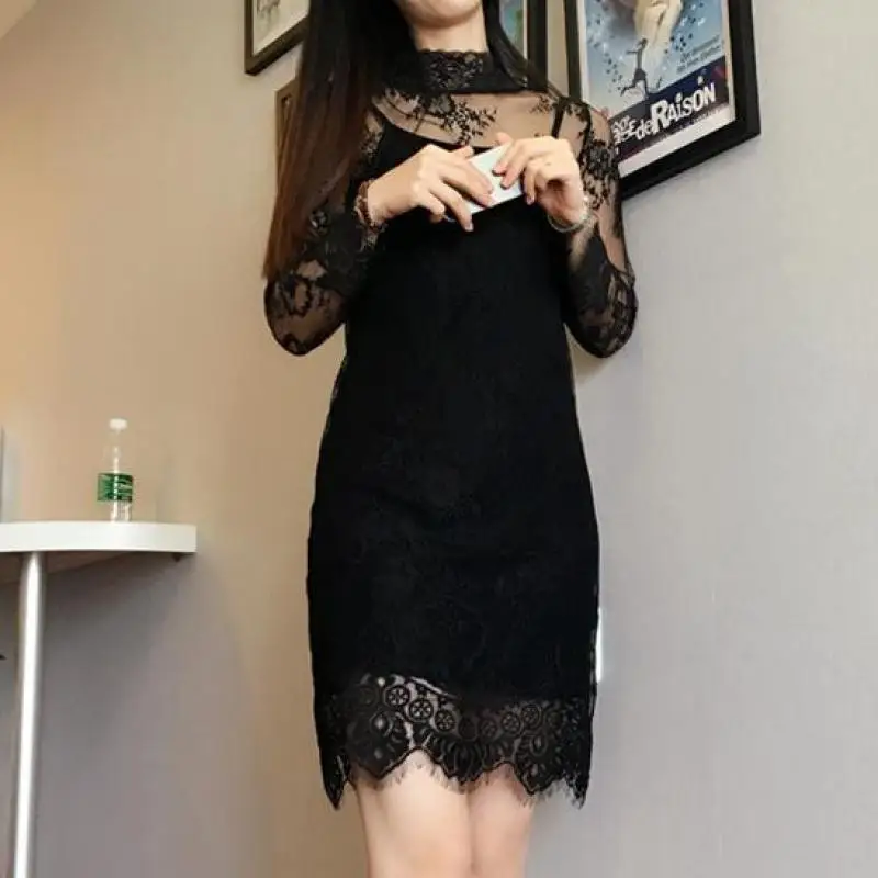 new 2017 spring designer womans dress black slim sexy Harajuku hollow out lace Fashion brand Lace Dress | Женская одежда