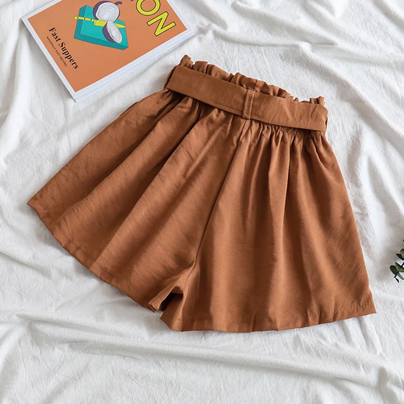 TIGENA Summer Cool High Waist Shorts Women Korean Bow Belt Elastic Waist Loose Shorts Female Pink Short Pants Ladies