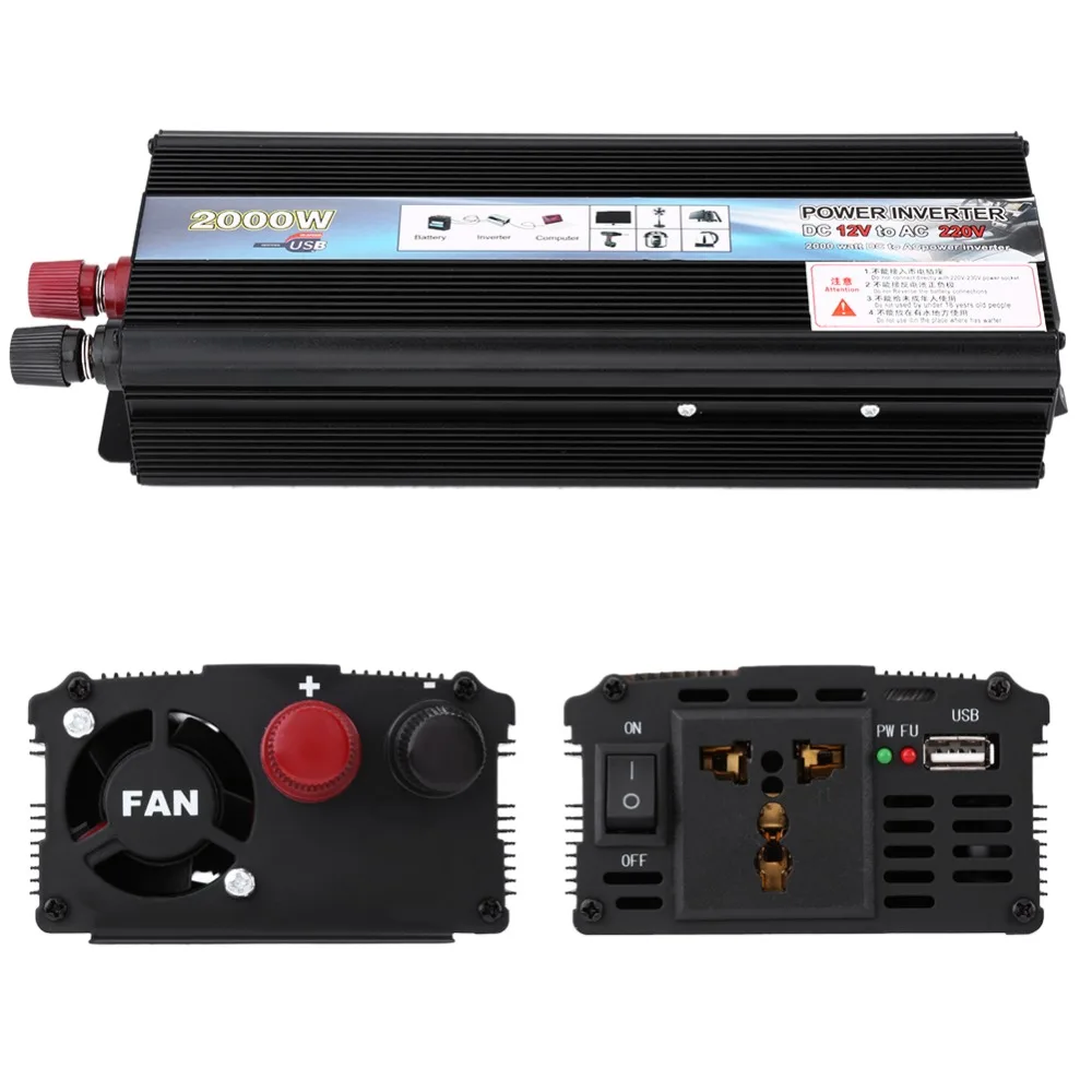 Зарубежные 2000W DC 12V дo AC 220V Автомобильный инвертирующий усилитель мощности